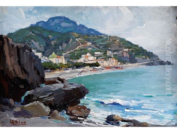 Kuste Bei Amalfi (+ Sketch, Pencil; Verso) Oil Painting by Luca Albino