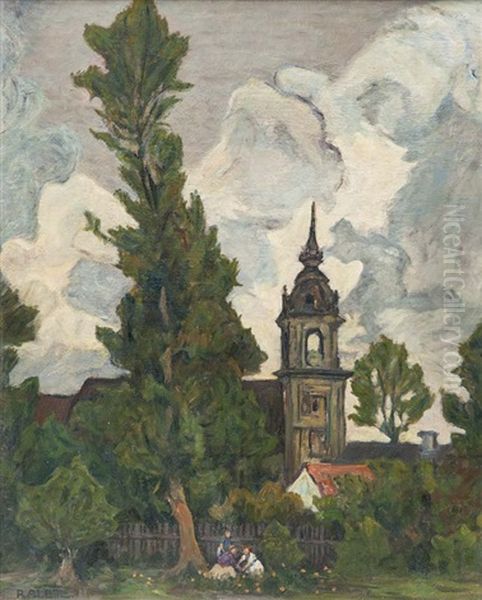 Sturmische Landschaft Mit Blick Auf Eine Kirche Oil Painting by Richard Albitz