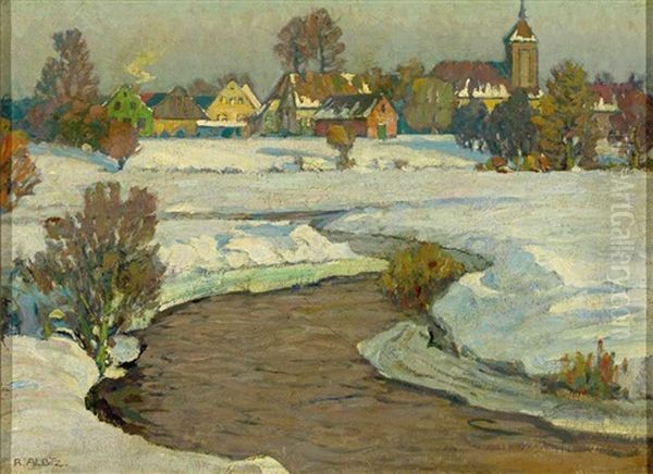 Wintersonne Uber'm Dorf Oil Painting by Richard Albitz