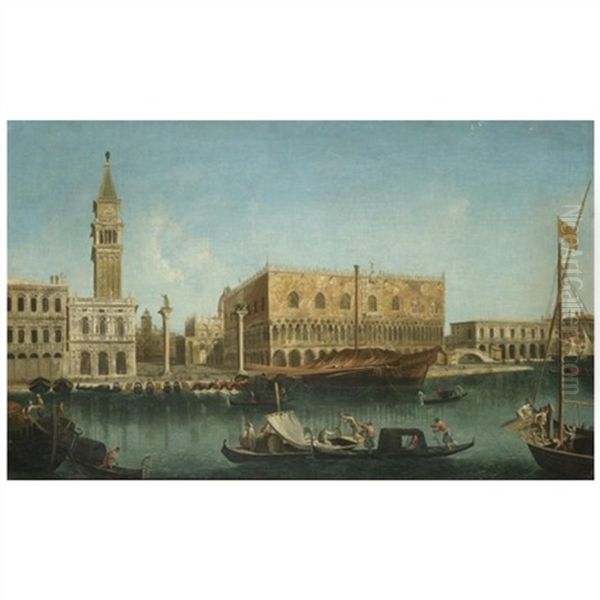 Venice, A View Of The Molo From The Bacino Di San Marco, With The Piazzetta And The Palazzo Ducale Oil Painting by Francesco Albotti