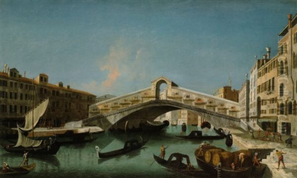 Veduta Veneziana Con Il Ponte Di Rialto Oil Painting by Francesco Albotti