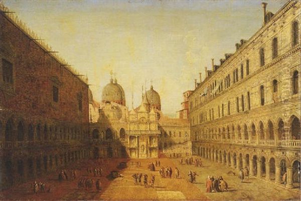 The Courtyard Of The Doge's Palace, Venice, Looking North Oil Painting by Francesco Albotti