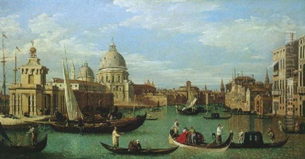 Vista Del Gran Canal De Venecia Con La Iglesia De Santa Maria Della Salute Oil Painting by Francesco Albotti