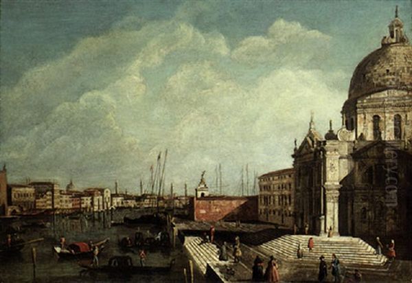 Santa Maria Della Salute, Venice, With The Entrance To The Grand Canal And The Bacino Beyond Oil Painting by Francesco Albotti