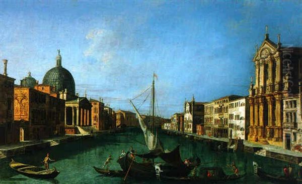 The Grand Canal, Looking South-west From The Chiesa Degli Scalzi To The Fondamenta Della Croce, With San Simeone Piccolo, Venice Oil Painting by Francesco Albotti