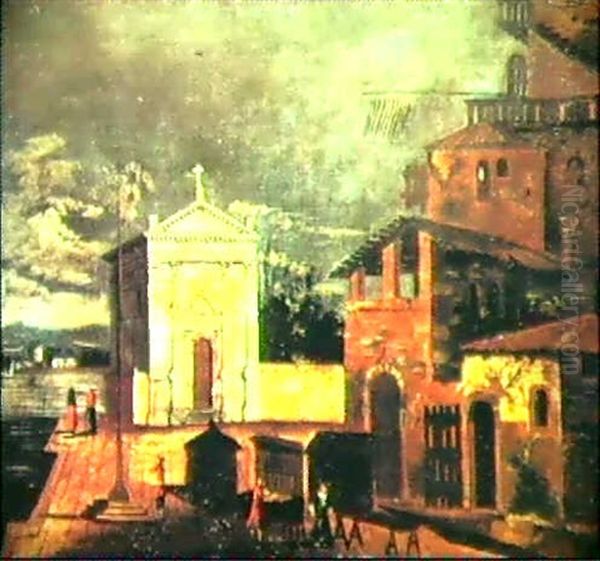 Capriccio Con Chiesa Al Centro Oil Painting by Francesco Albotti