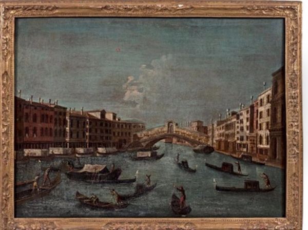 Vue Du Pont Du Rialto A Venise Vue De La Place Saint Marc A Venise Deux (2 Works) Oil Painting by Francesco Albotto