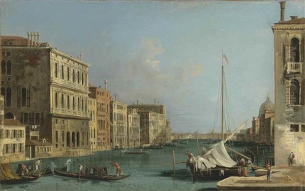 The Grand Canal, Venice, Looking East, From The Campo San Vio Oil Painting by Francesco Albotto