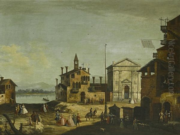 A Venetian Veduta With Strolling Figures Oil Painting by Francesco Albotto