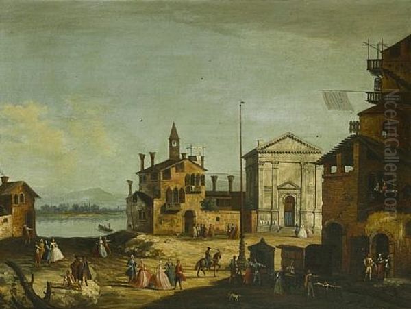 A Venetian Veduta With Strolling Figures Oil Painting by Francesco Albotto