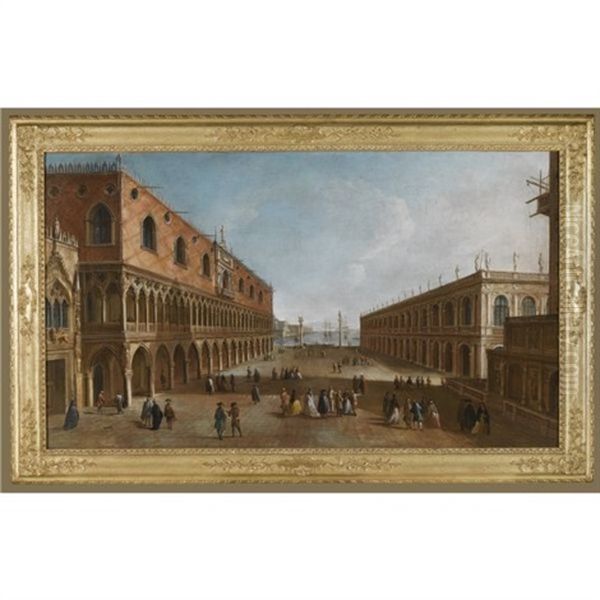 Venice, A View Of The Piazzetta Looking South With The Palazzo Ducale And The Biblioteca Marciana Opposite, With The Base Of The Campanile Oil Painting by Francesco Albotto