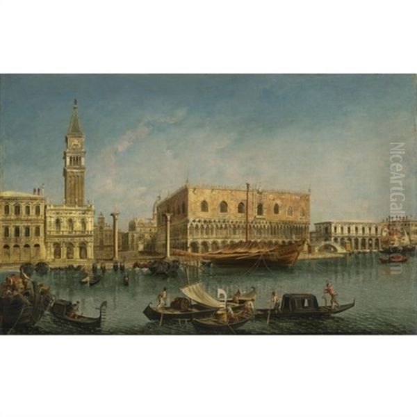 Venice, A View Of The Molo From The Bacino Di San Marco, With The Piazzetta And The Palazzo Ducale Oil Painting by Francesco Albotto