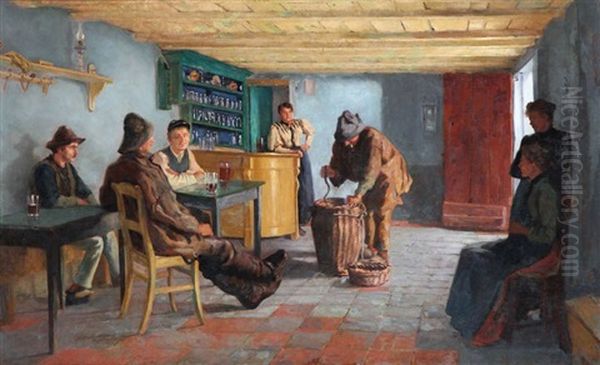 Tavern Scene With Eel Fisherman Oil Painting by Willem Albracht