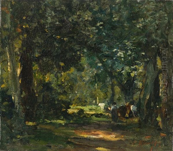 Waldlichtung Mit Spaziergangern Oil Painting by Karl Albrecht