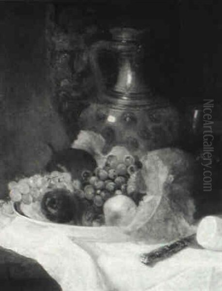 Still Life With Plate Of Fruit, Pitcher And Goblet Oil Painting by Karl Albrecht