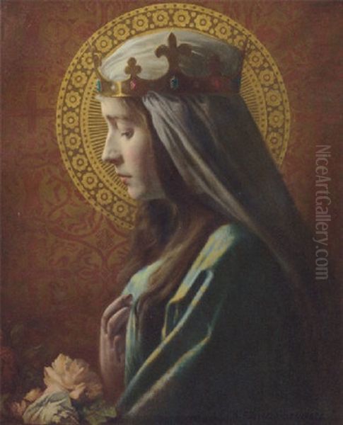 A Crowned Madonna Oil Painting by Hermann Albrecht-Servesta