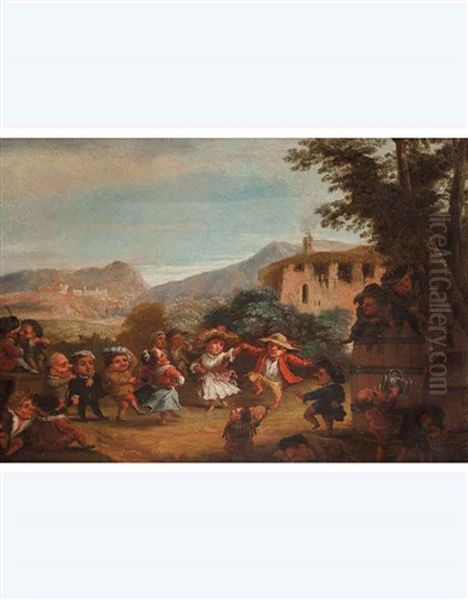 Festa Campagnola Di Nani (+ Litigio Di Nani In Taverna; 2 Works) Oil Painting by Enrico Albricci