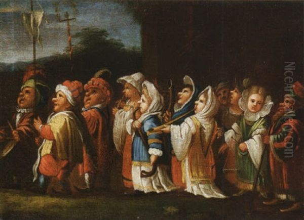 La Processione Dei Nani Oil Painting by Enrico Albricci