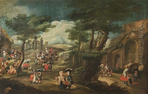 Feast Of Dwarves In A Landscape Oil Painting by Enrico Albrici