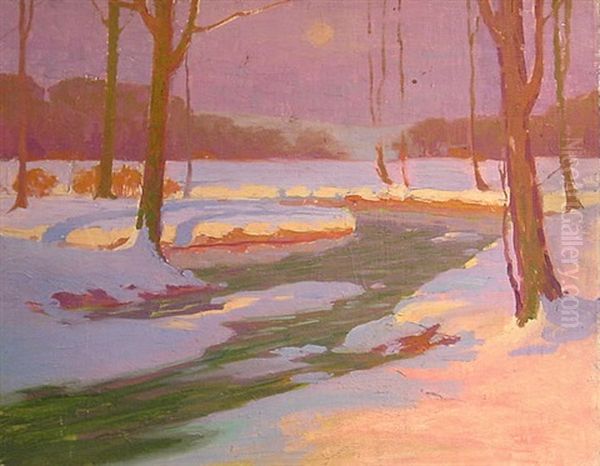 Snow Scene By Moonlight (albany County) by Henry James Albright