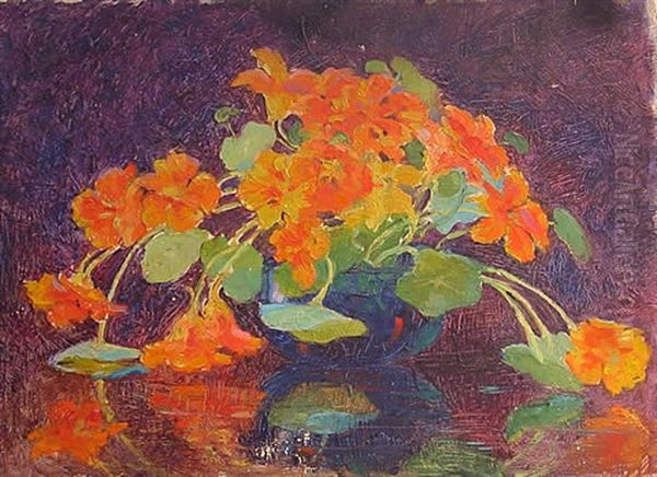 Nasturtiums In A Blue Bowl by Henry James Albright