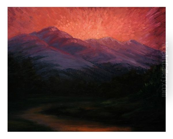 Sunset Over The Mountains Oil Painting by Lloyd Lhron Albright