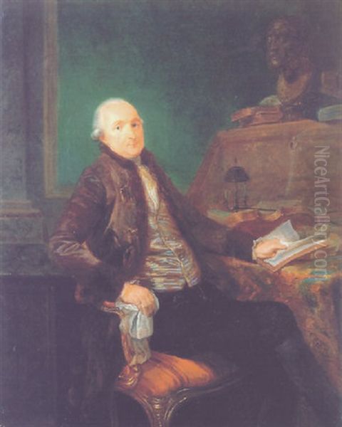 Portrait Of A Gentleman Seated At A Desk Reading Cicero's Treatise On Friendship Oil Painting by Luis Alcazar y Paret