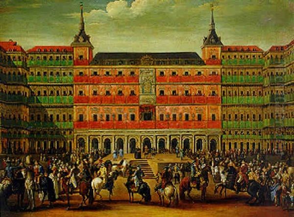 The Entrance Of Carlos Iii To The Plaza Mayor In Madrid Oil Painting by Luis Alcazar y Paret