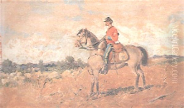 Soldado A Caballo Oil Painting by Manuel Alcazar Y Ruiz