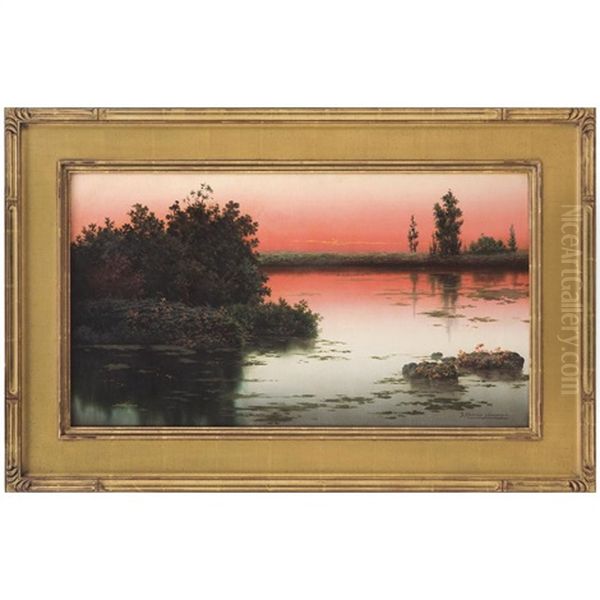 Atardecer En Una Laguna Oil Painting by Ignacio Alcerreca y Comonfort