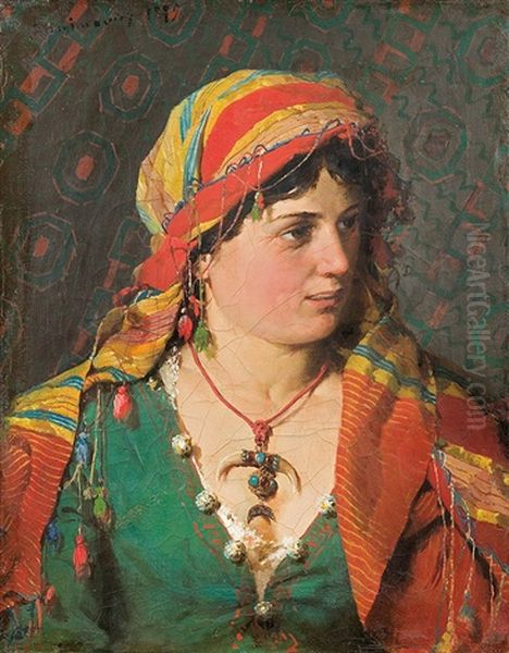 Gypsy Oil Painting by Kazimierz Alchimowicz