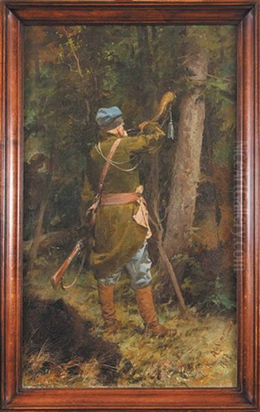 Wojski Z Rogiem Oil Painting by Kazimierz Alchimowicz