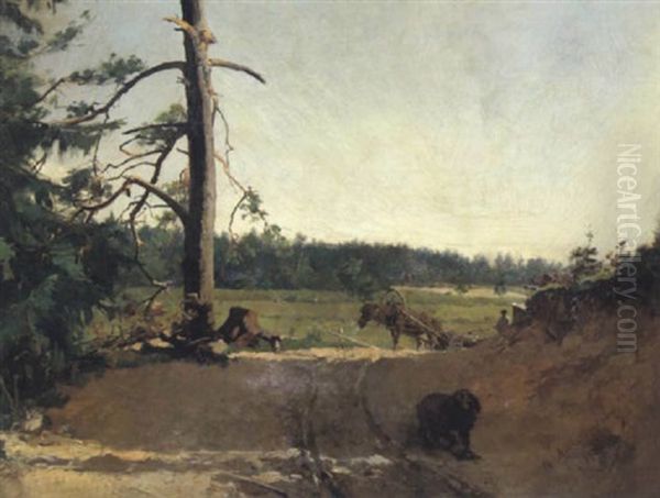 Holzfuhrwerk In Einer Landschaft Oil Painting by Kazimierz Alchimowicz