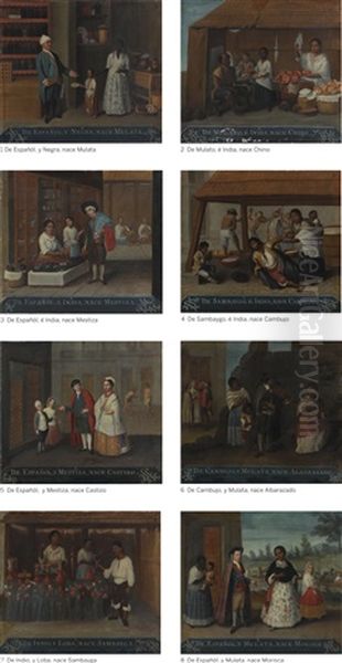 A Group Of Eight Casta Paintings Oil Painting by Jose de Alcibar