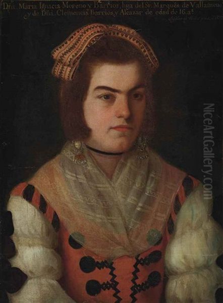 Portrait Of Maria Ignacia Moreno Barrios (born 1776) Oil Painting by Jose de Alcibar