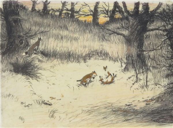 Scenes Of Foxes And Hunting Oil Painting by Cecil Charles Windsor Aldin