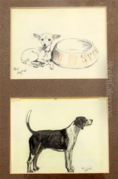 Study Of A Chihuahua Beside A Water Bowl; Study Of A Beagle (2 Works) Oil Painting by Cecil Charles Windsor Aldin