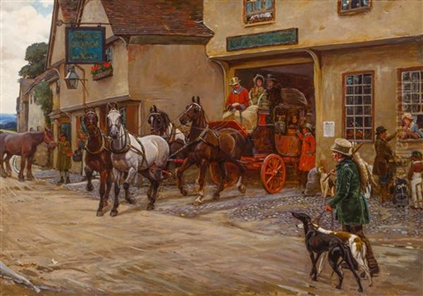 The Stagecoach Leaving The George Oil Painting by Cecil Charles Windsor Aldin