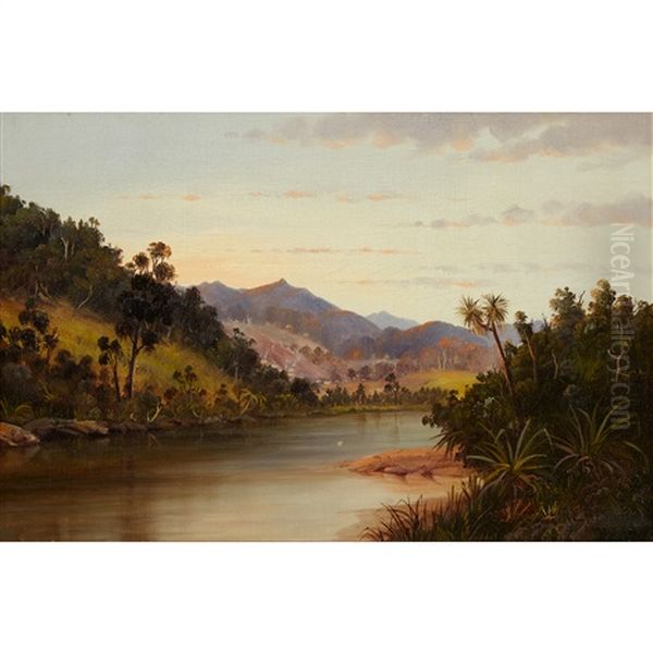 Tropical Landscape (+ Rushing River; 2 Works) Oil Painting by Albert Edward Aldis