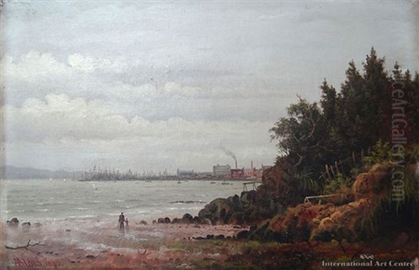 Auckland Harbour Oil Painting by Albert Edward Aldis