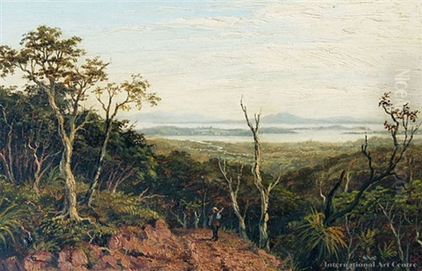 Auckland Harbor From Putumatiki Hill, Waitakere Ranges Oil Painting by Albert Edward Aldis