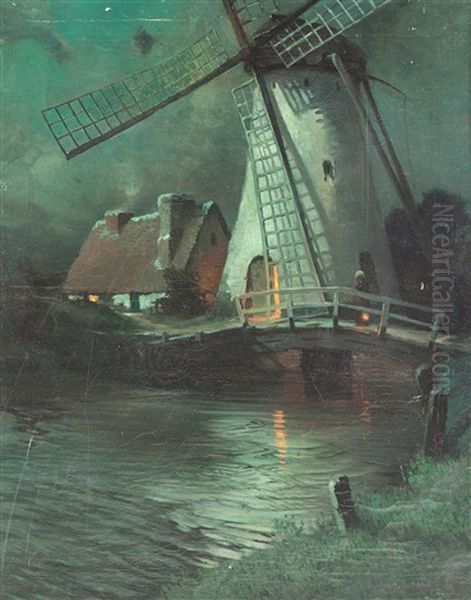 Windmill Oil Painting by George Ames Aldrich