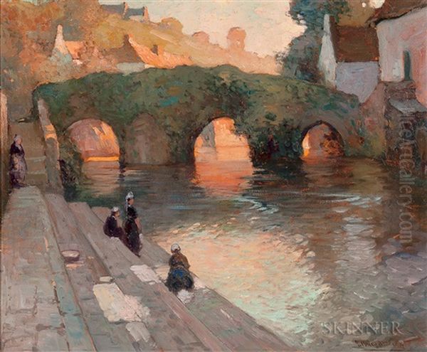 The Flowered Bridge, Quimperle Oil Painting by George Ames Aldrich