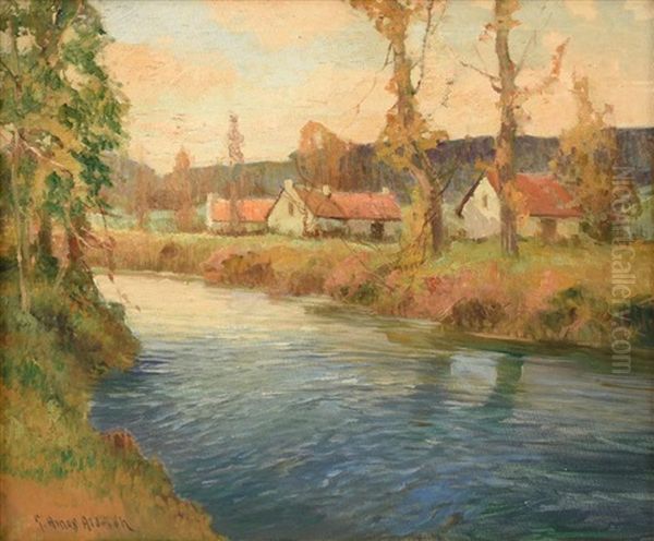 Normandy Canal Scene Oil Painting by George Ames Aldrich