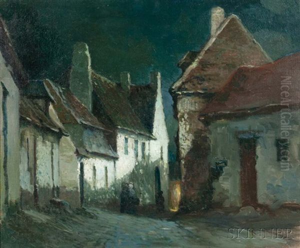 Village Moonlight, Normandy Oil Painting by George Ames Aldrich