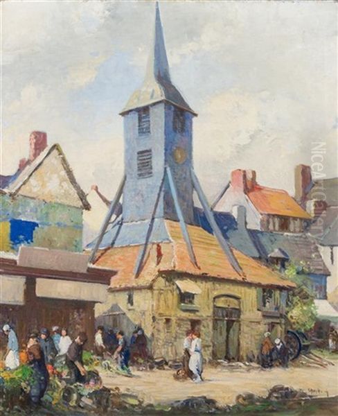 The Marketplace, Honfleur Oil Painting by George Ames Aldrich