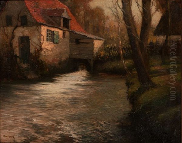 The Mill By The Stream Oil Painting by George Ames Aldrich