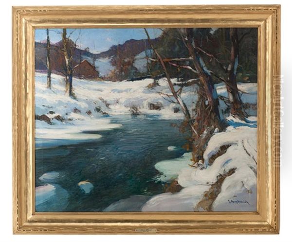 Outstanding Winter Landscape, Probably France Oil Painting by George Ames Aldrich