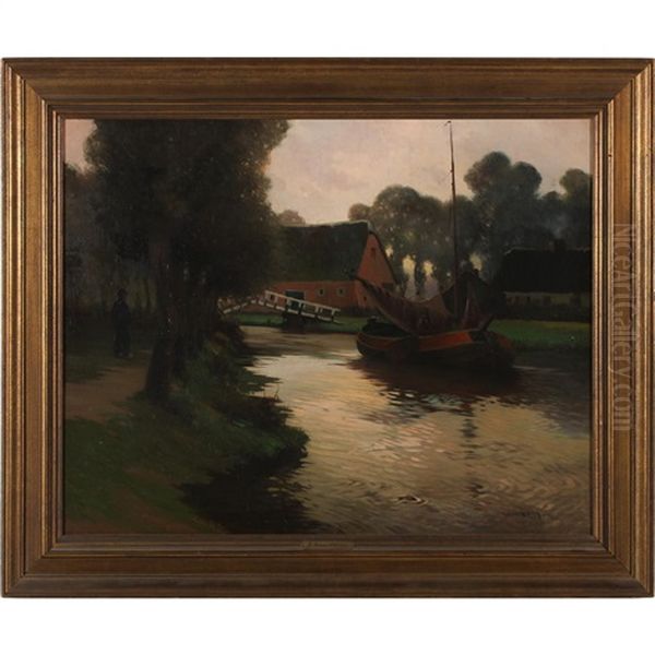 Canal Scene Oil Painting by George Ames Aldrich