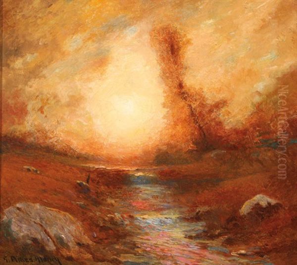 Autumn Sunset Oil Painting by George Ames Aldrich